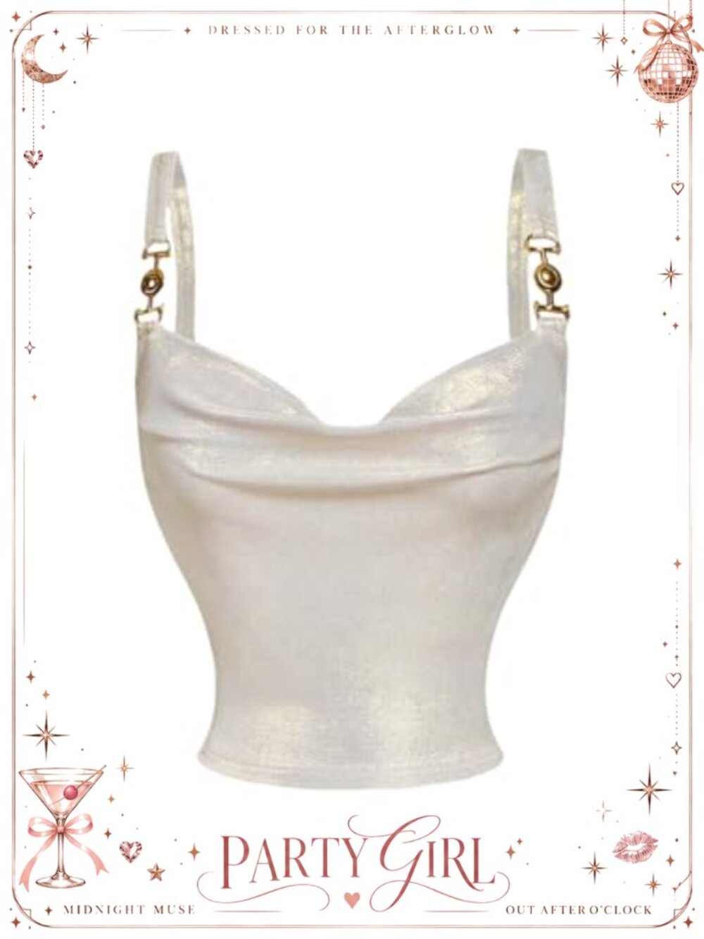 Metallic Chain Cowl Neck Crop Top Shiny Party Club Tank Top
